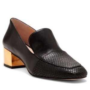 Louise et Cie Lo Lavey Snakeskin Loafers Gold Block Heel Size 9